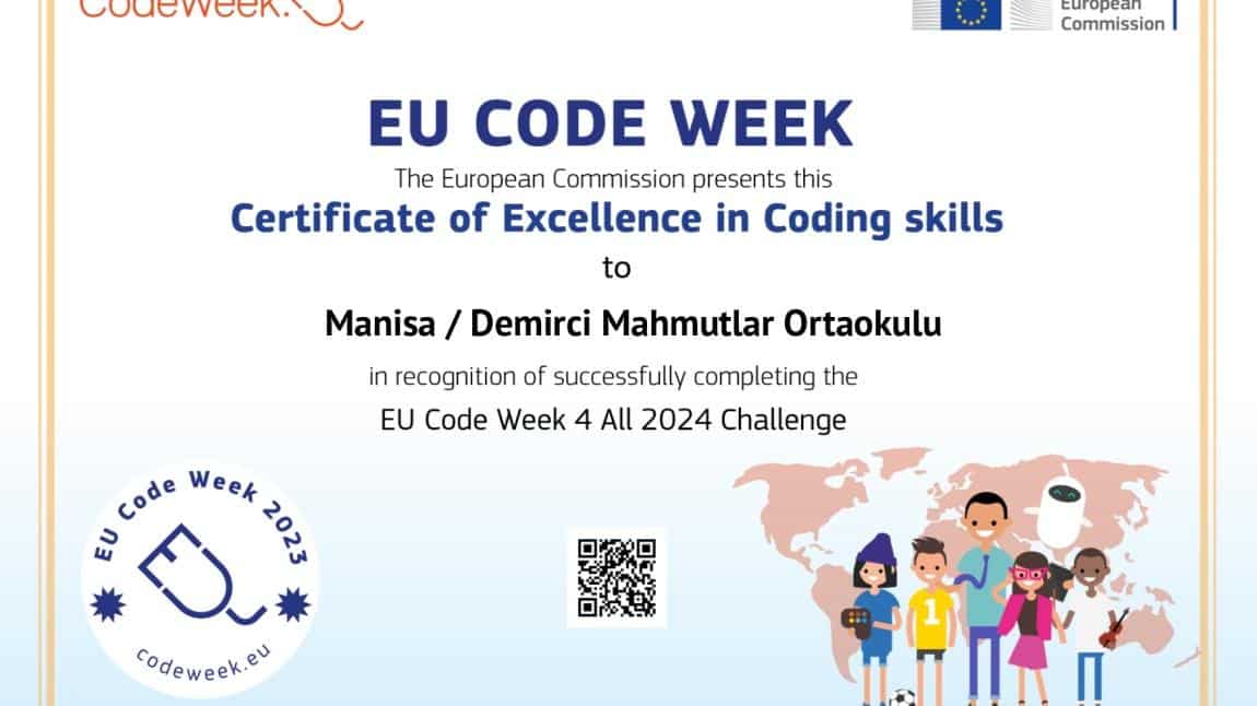 Okulumuz Code Week Mükemmeliyet Sertifikası Aldı 